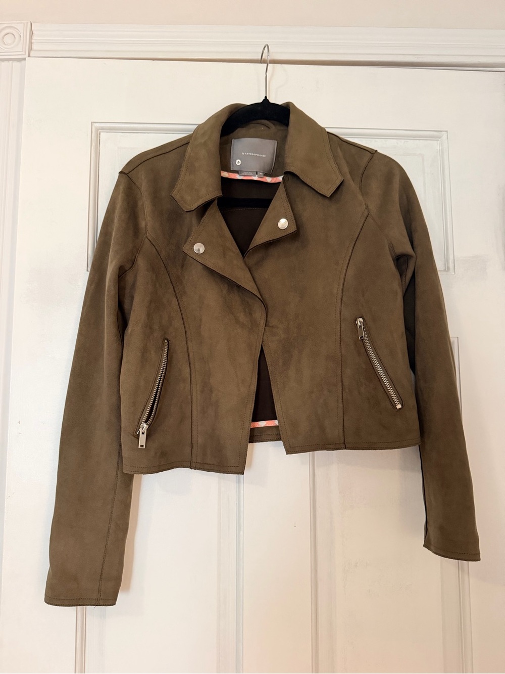Anthropologie Olive Faux Suede Moto Jacket